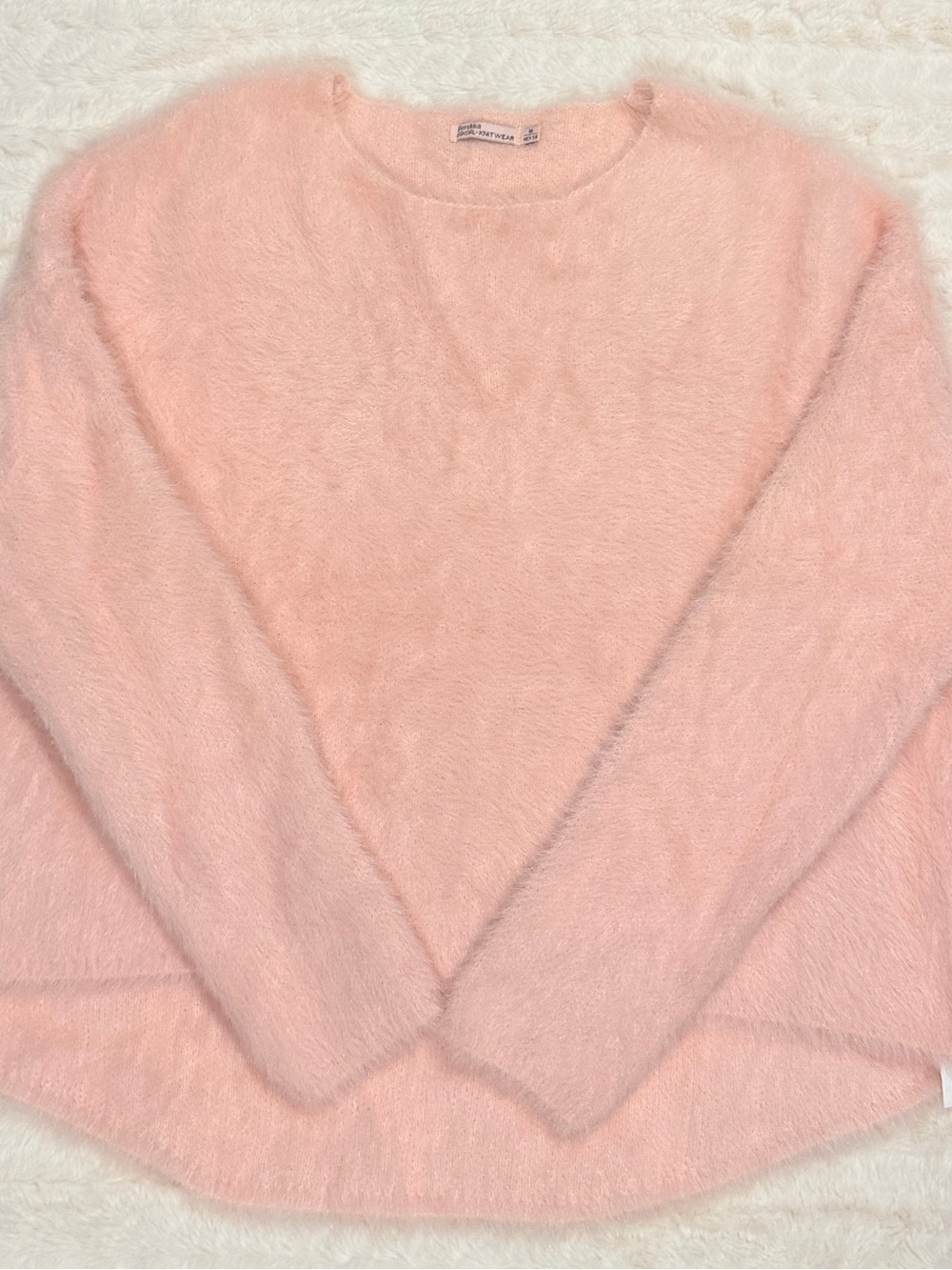 Bershka Blush Pink Fuzzy Crewneck Sweater